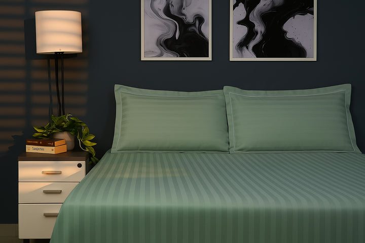 Bedcetera Chevron King Size Solids Bedsheet Tea Green Color