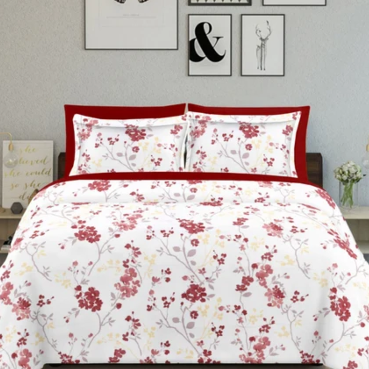 Soft Loom King-Size Bedsheet | 100% Cotton | Red  Floral