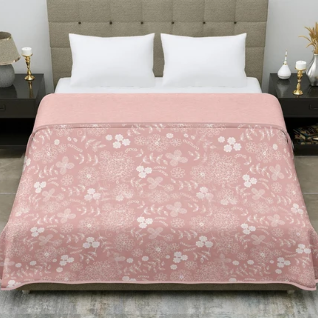 Aerosoft Single Dohar | Reversible Blanket  | Cotton Feel Fabric | Blush Pink Lace