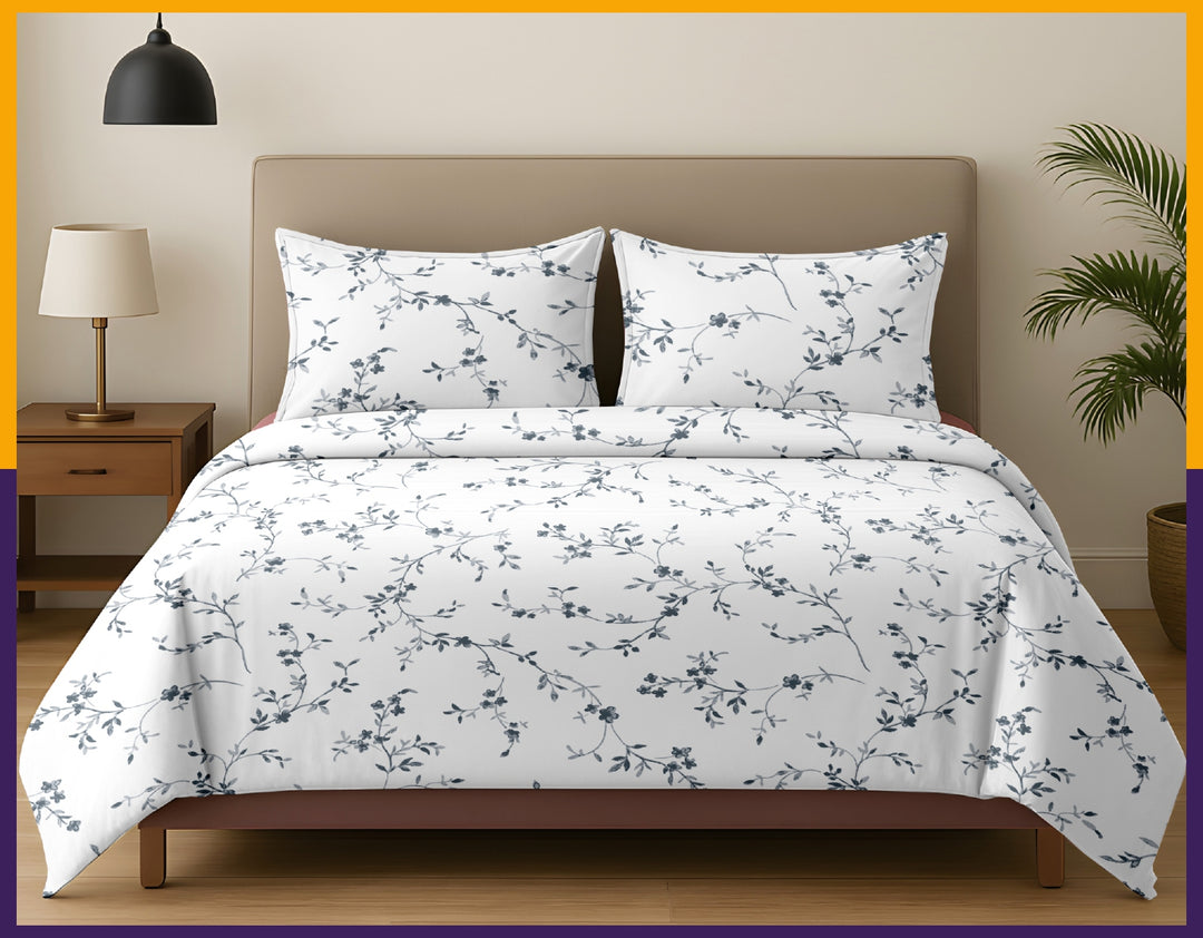 Elegant Floral Cotton Bedsheet with Pillow Covers – Soft & Premium Bedding Set - Vivron