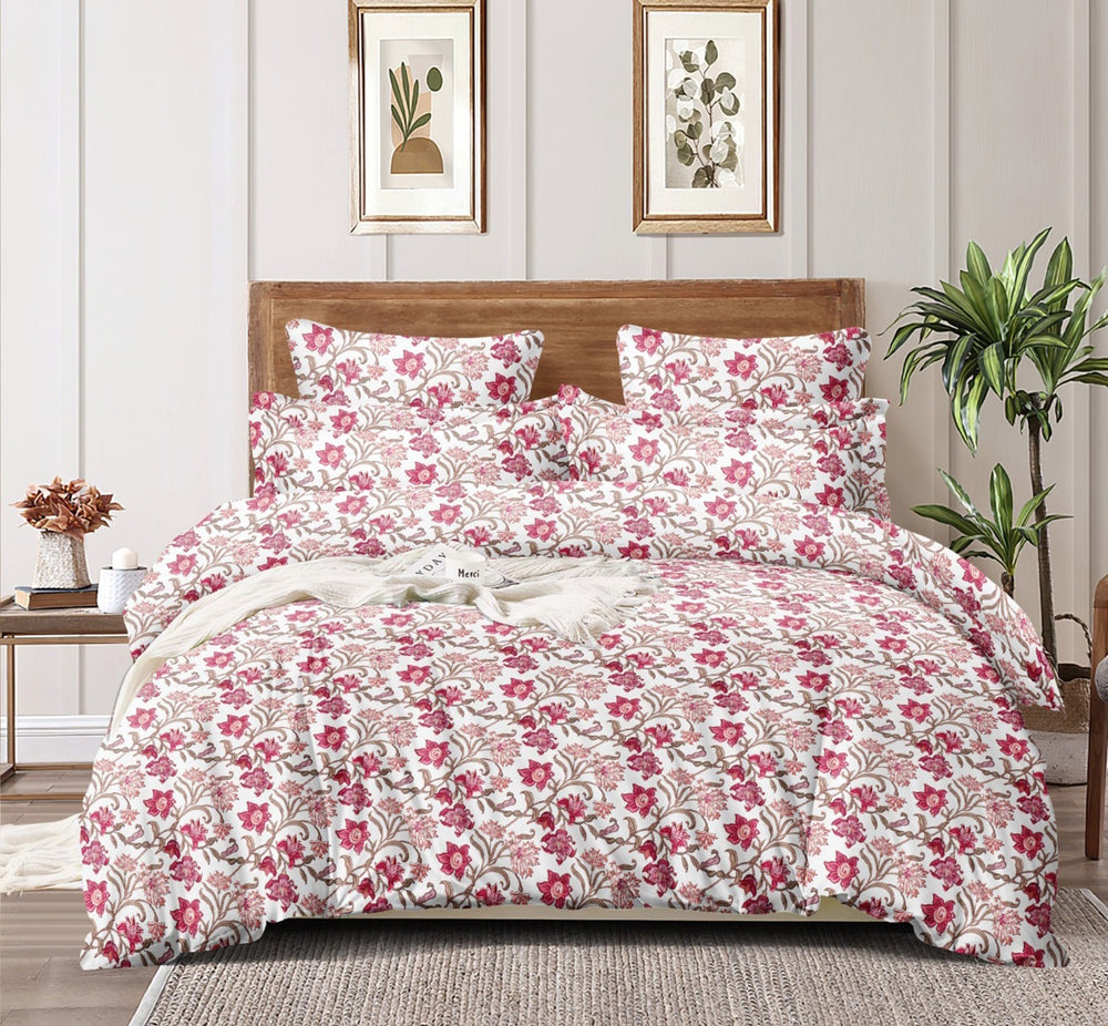 Fabella King-Size Bedsheet  | Pink Floral |  Ultra-Soft,  Cotton-Feel Fabric