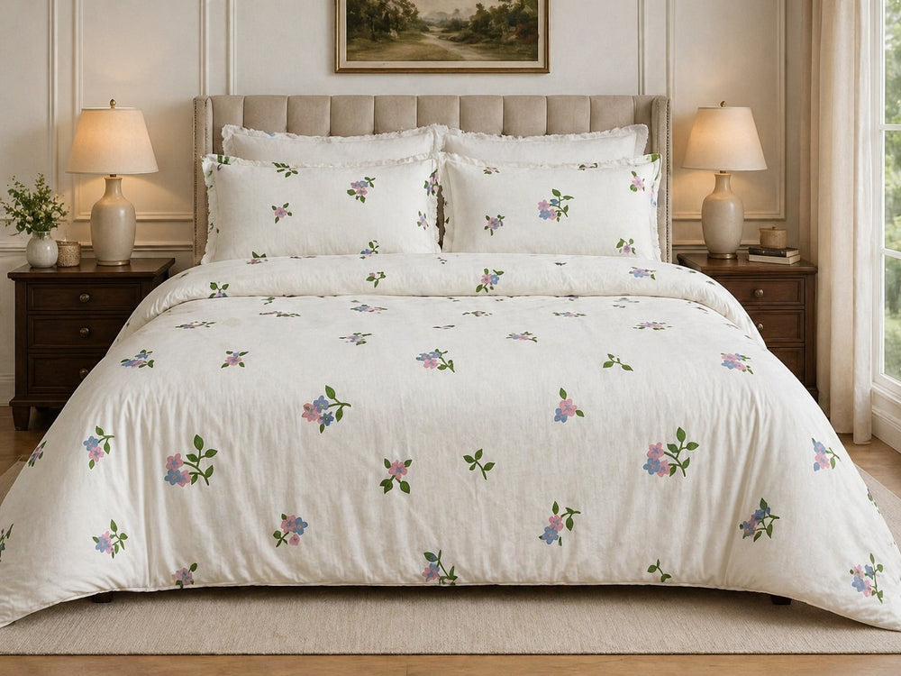Fabella King-Size Bedsheet  |  White Floral  |  Ultra-Soft,  Cotton-Feel Fabric