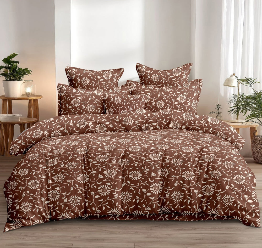 Fabella King-Size Bedsheet  | Brown Floral |  Ultra-Soft,  Cotton-Feel Fabric