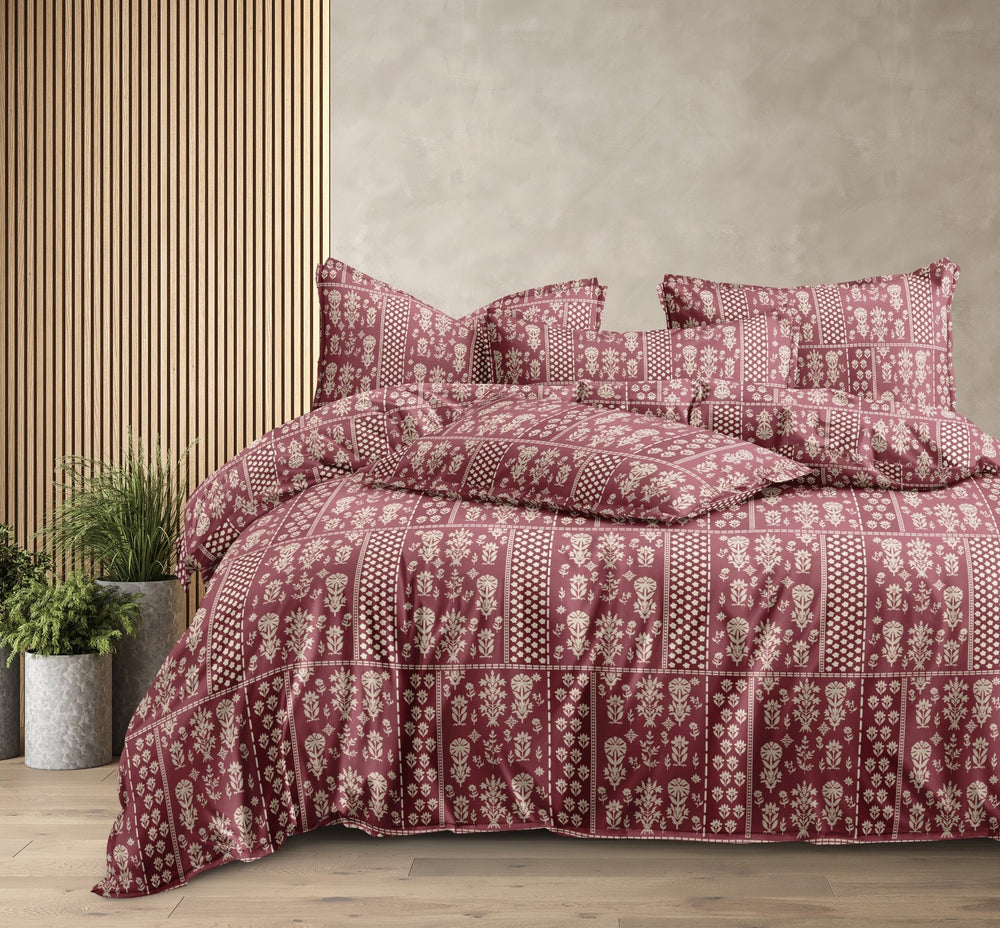 Fabella King-Size Bedsheet  | Red & White |  Ultra-Soft,  Cotton-Feel Fabric