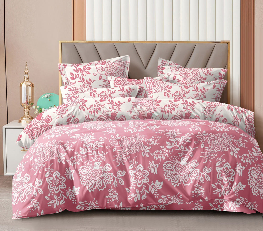 Fabella King-Size Bedsheet  | Blush Pink & White Floral |  Ultra-Soft,  Cotton-Feel Fabric