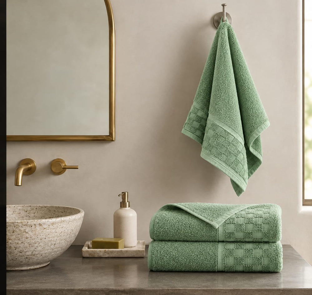 Serenia Bamboo Cotton Hand Towel (Set Of 2)  | Quick-Dry &  Zero Twist | Sage Harmony