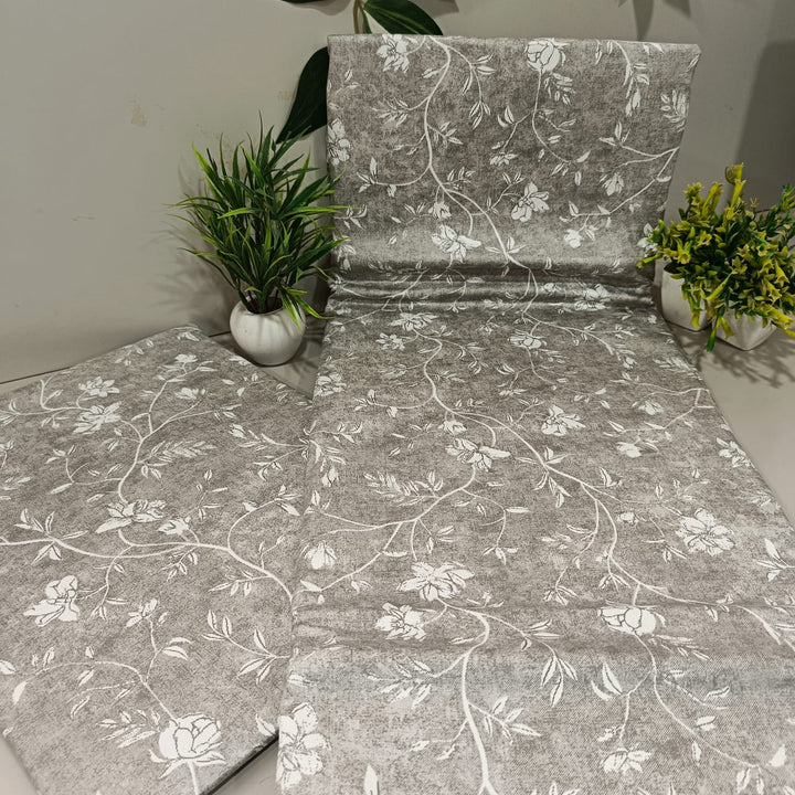 Luxe Loom King-Size Bedsheet  100% Cotton | 210 TC Sateen | Smooth & Silky Feel | Light Gray Floral