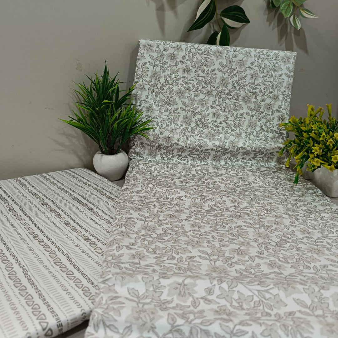 Royale King-Size Bedsheet | 100% Cotton | 250 TC Percale | Soft & Durable | Grey Floral