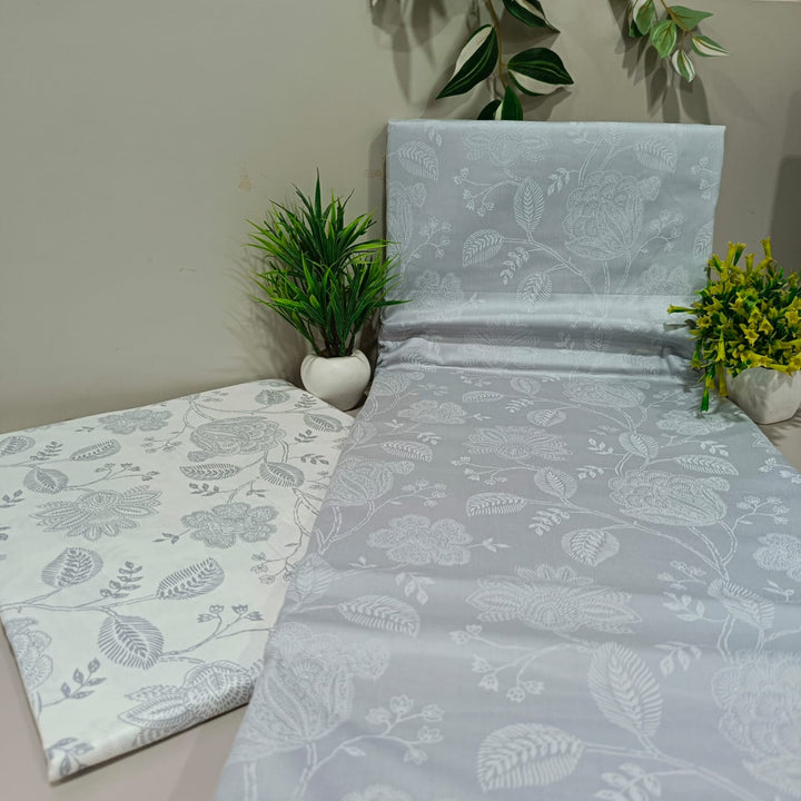 Royale King-Size Bedsheet | 100% Cotton | 250 TC Percale | Soft & Durable | Ash Floral