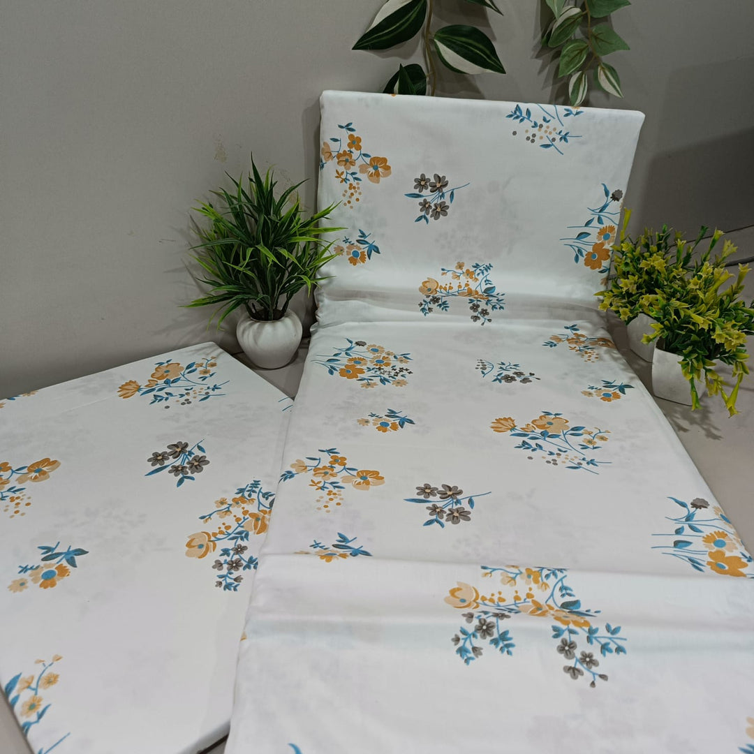 Luxe Loom King-Size Bedsheet  100% Cotton | 210 TC Sateen | Smooth & Silky Feel | Yellow & Blue Floral