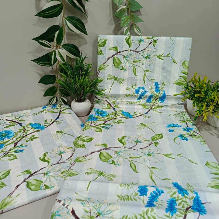 Soft Loom King-Size Bedsheet | 100% Cotton  | Blue & Green