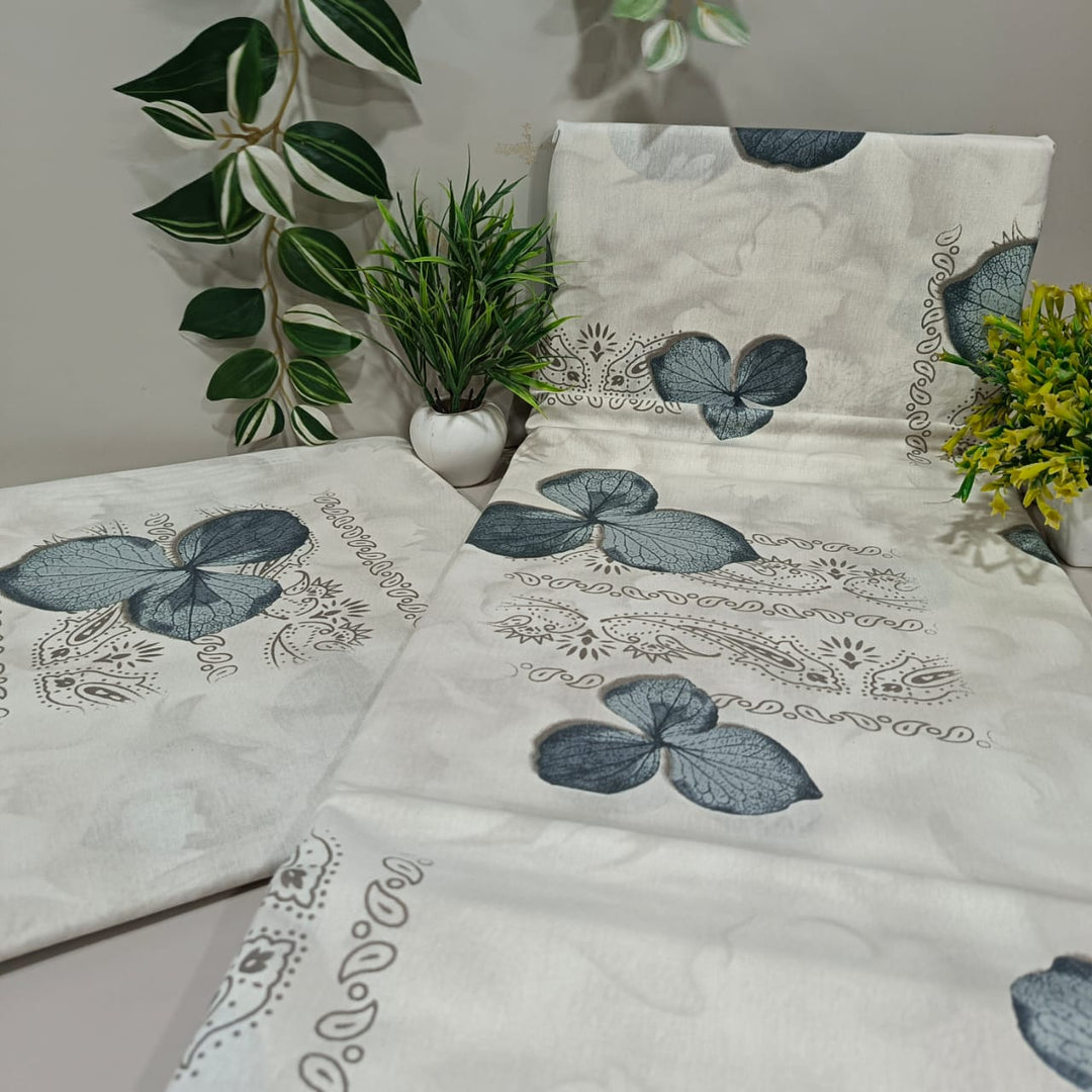 Soft Loom King-Size Bedsheet | 100% Cotton | White & Gray Colour