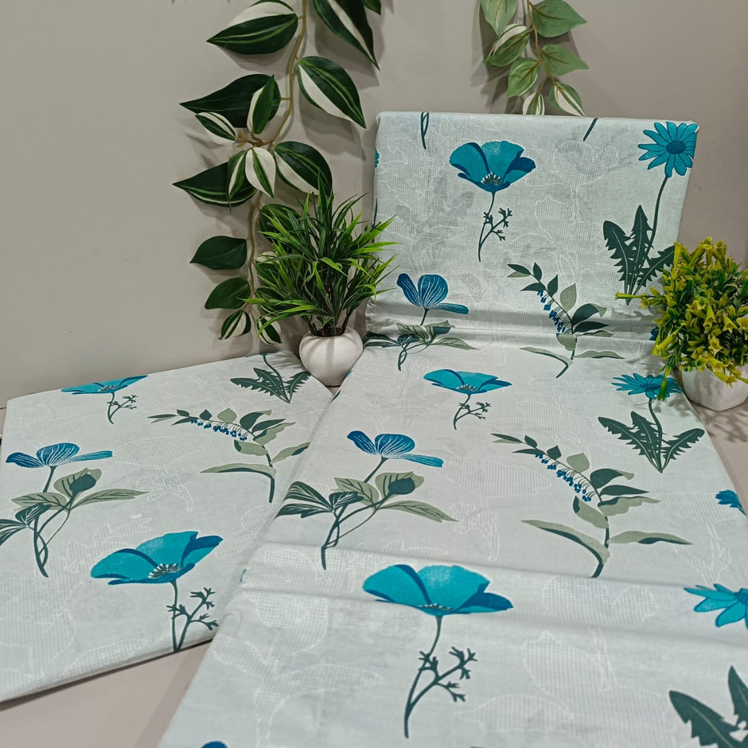 Soft Loom King-Size Bedsheet | 100% Cotton | Blue & Green Floral