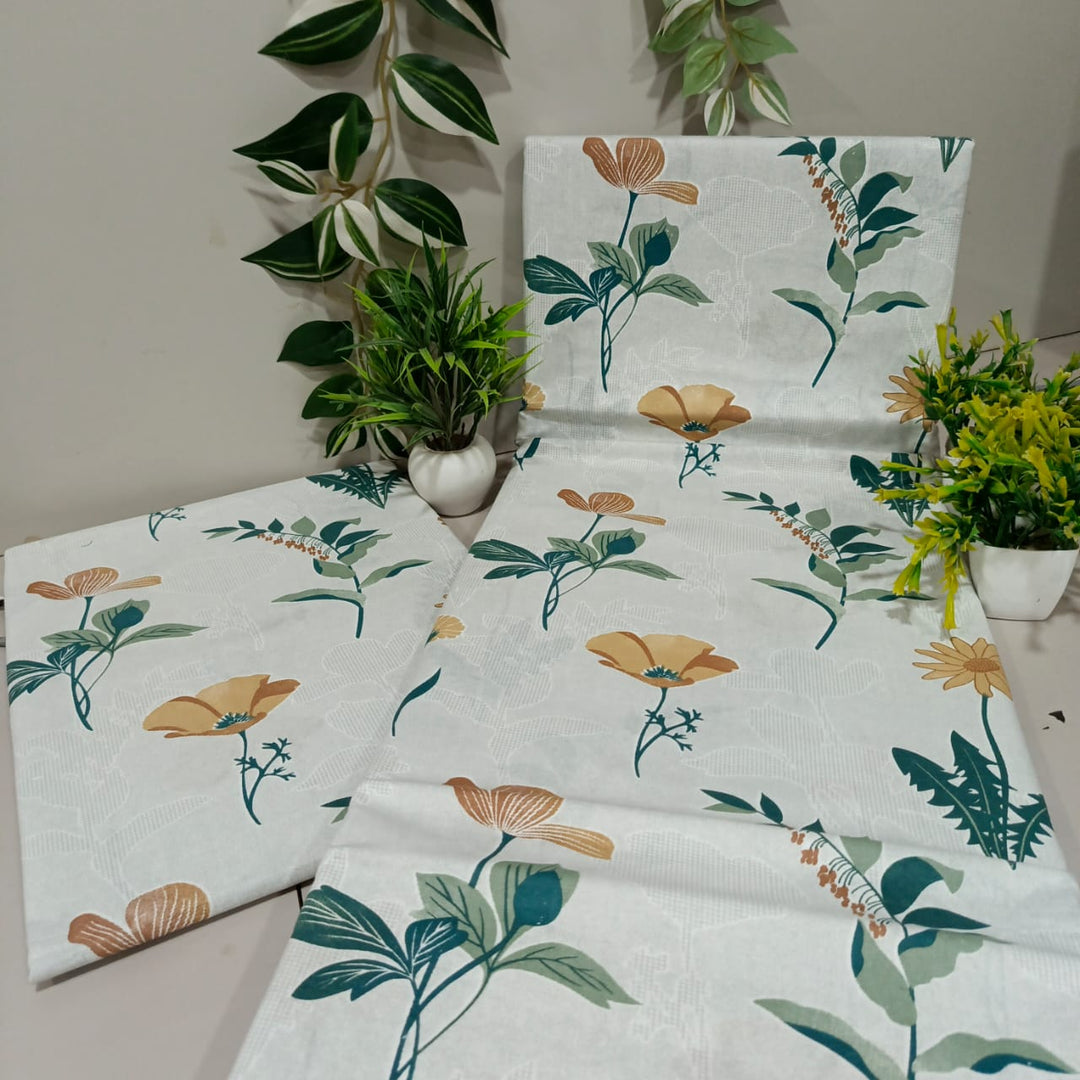 Soft Loom King-Size Bedsheet | 100% Cotton | White & Yellow Green Floral