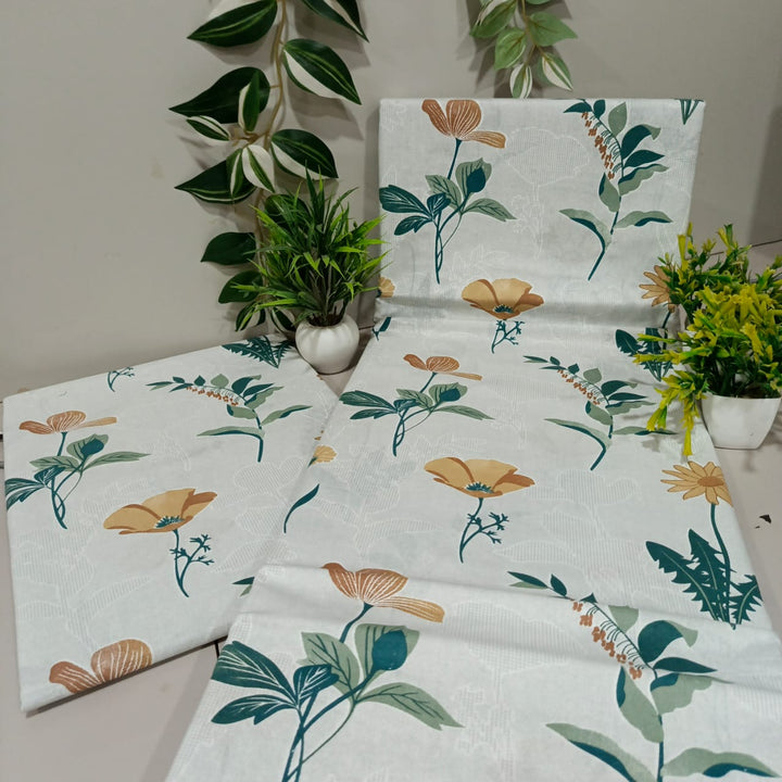 Soft Loom King-Size Bedsheet | 100% Cotton | White & Yellow Green Floral
