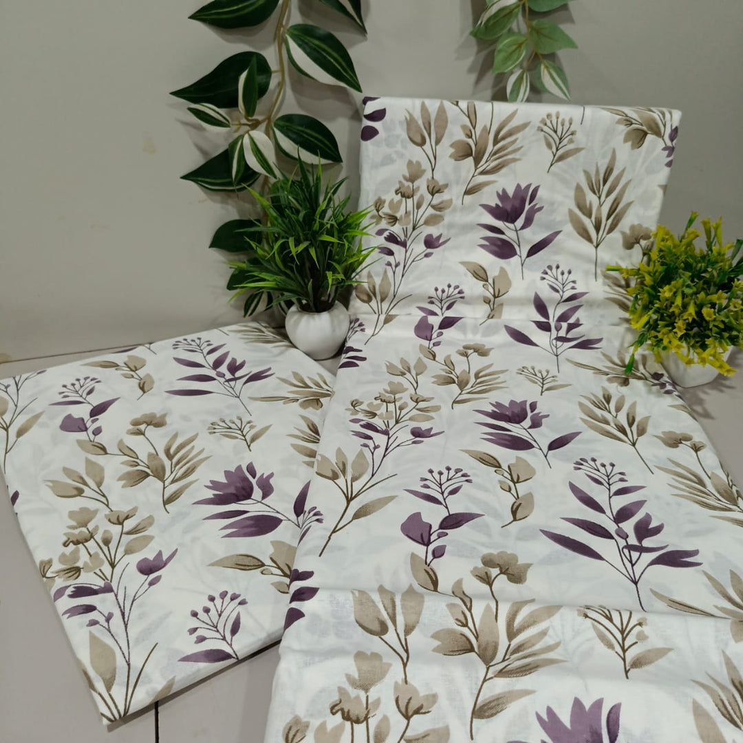 Soft Loom King-Size Bedsheet | 100% Cotton  | Purple & Olive Green Floral