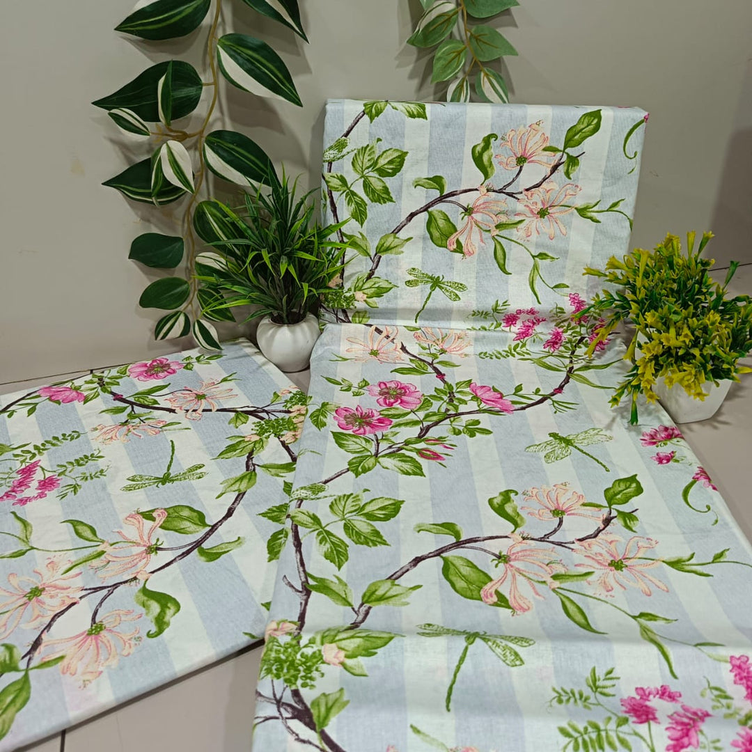 Soft Loom King-Size Bedsheet | 100% Cotton | Pink & Green Floral