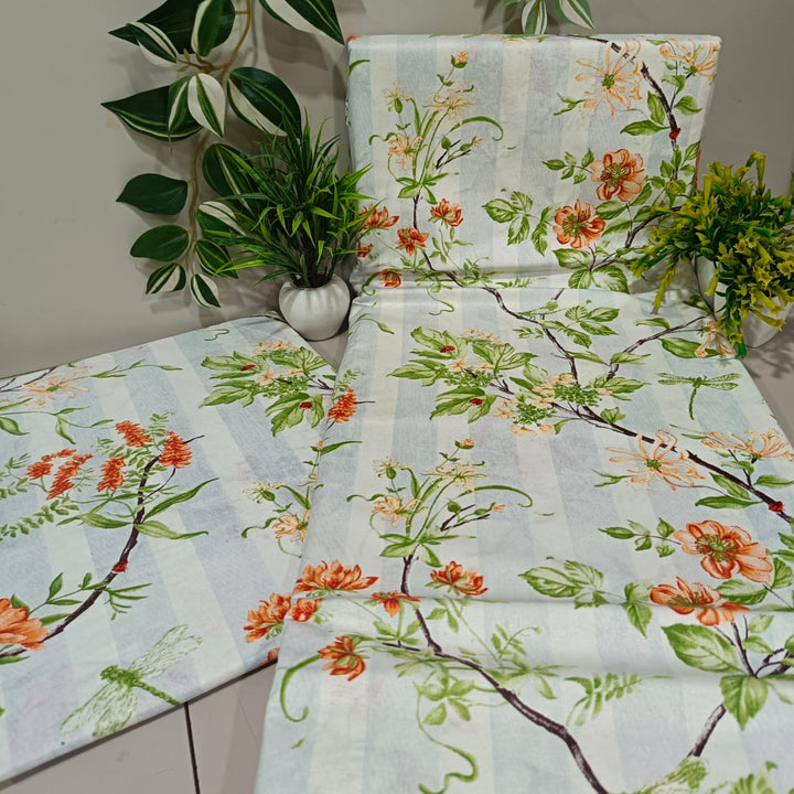 Soft Loom King-Size Bedsheet | 100% Cotton | Orange & Green Floral