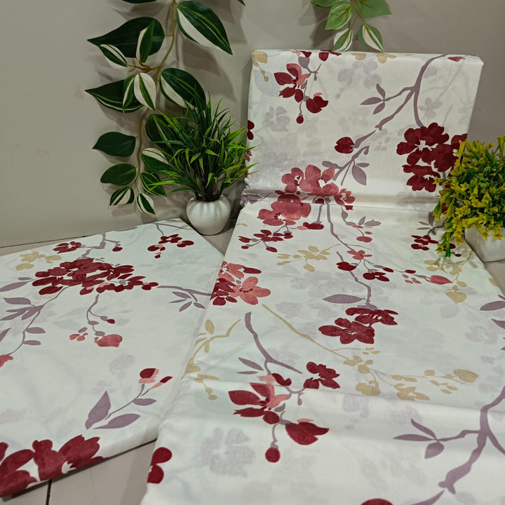 Soft Loom King-Size Bedsheet | 100% Cotton | Red  Floral