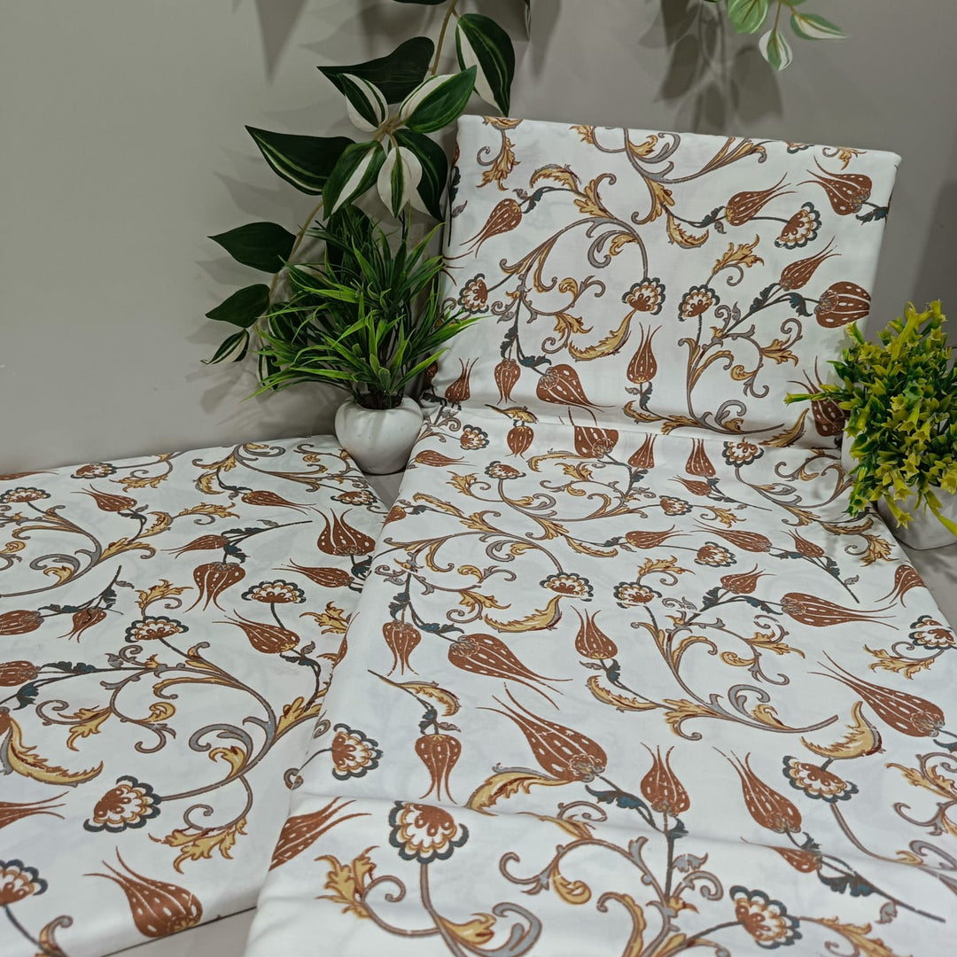 Satin Touch King Size Premium Bedsheet  | 100% Cotton |  300 TC Sateen | Smooth & Silky Feel | Brown Floral