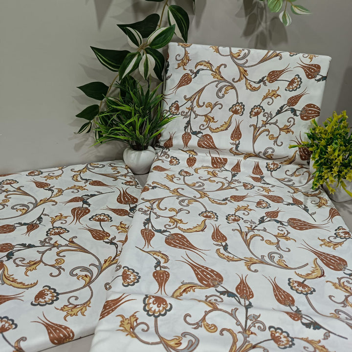 Satin Touch King Size Premium Bedsheet  | 100% Cotton |  300 TC Sateen | Smooth & Silky Feel | Brown Floral