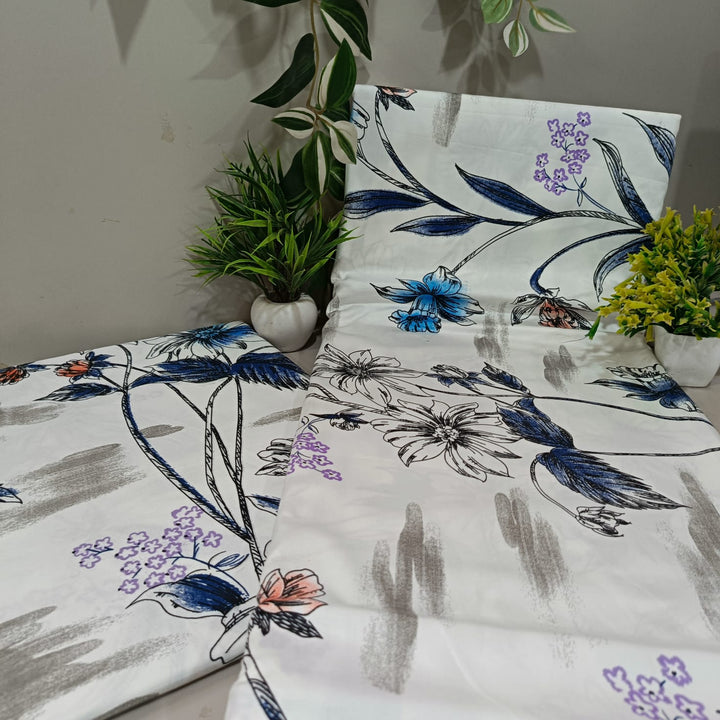 Satin Touch King Size Premium Bedsheet  | 100% Cotton |  300 TC Sateen | Smooth & Silky Feel | Blue & Pink Floral