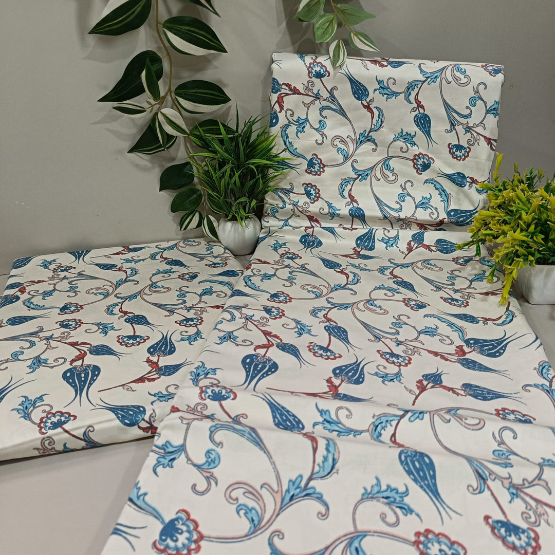 Satin Touch King Size Premium Bedsheet  | 100% Cotton |  300 TC Sateen | Smooth & Silky Feel | Blue Floral