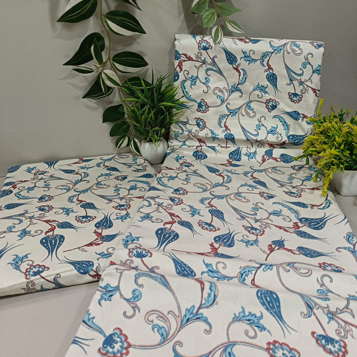 Satin Touch King Size Premium Bedsheet  | 100% Cotton |  300 TC Sateen | Smooth & Silky Feel | Blue Floral