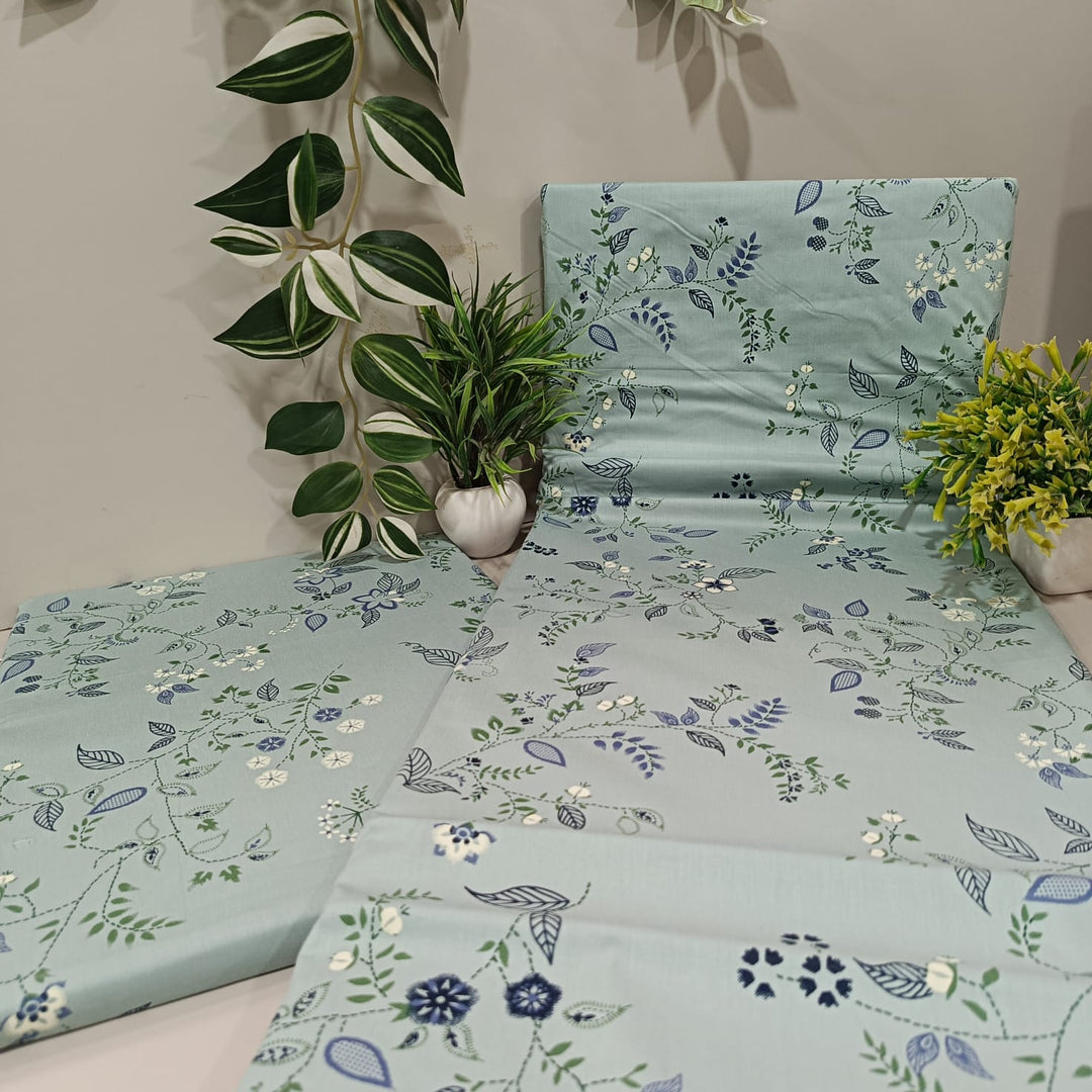 Imperial King-Size Bedsheet | 100% Cotton | 250 TC Percale | Crisp & Fresh Feel | Mint Green Floral