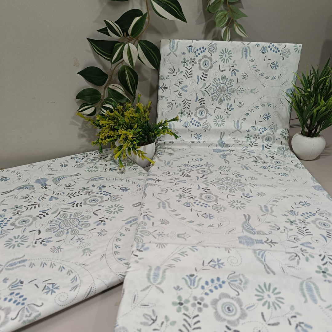 Imperial King-Size Bedsheet | 100% Cotton | 250 TC Percale | Crisp & Fresh Feel | White & Green Floral