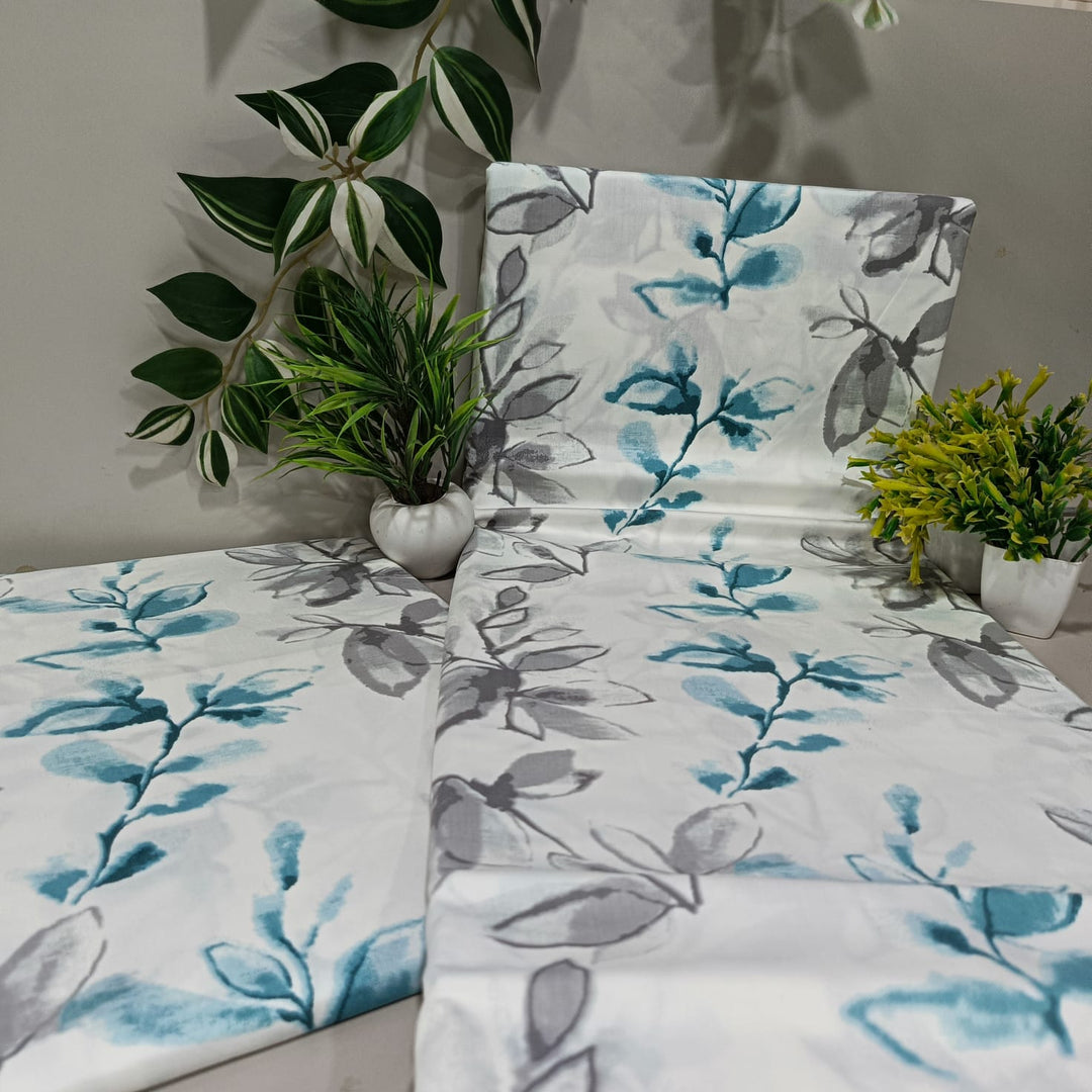Imperial King-Size Bedsheet | 100% Cotton | 250 TC Percale | Crisp & Fresh Feel | Blue & Gray Floral