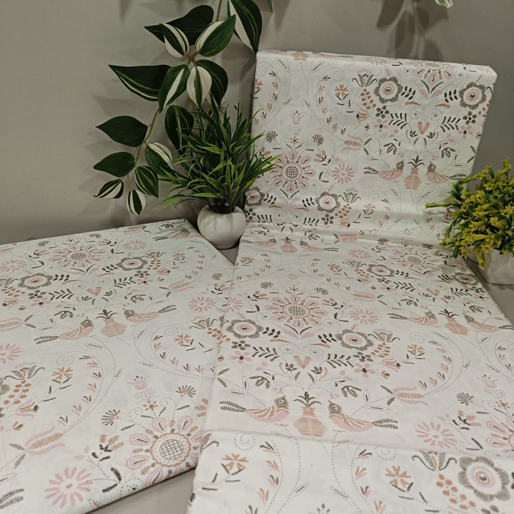 Imperial King-Size Bedsheet | 100% Cotton | 250 TC Percale | Crisp & Fresh Feel | Brown & Gray Floral
