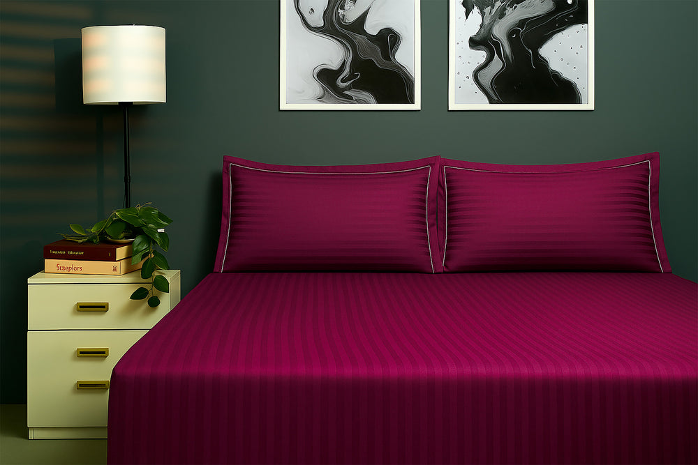 Bedcetera Lattice King Size Solids Bedsheet Plum Colour