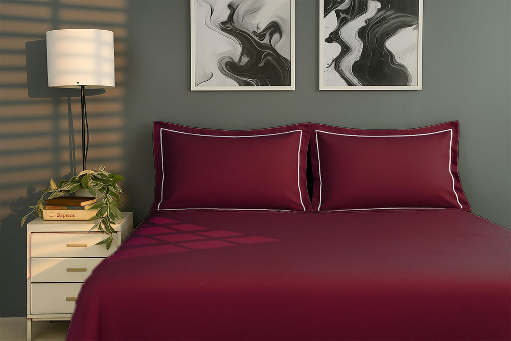 Bedcetera Lumina King Size Solids Bedsheet Wine Colour