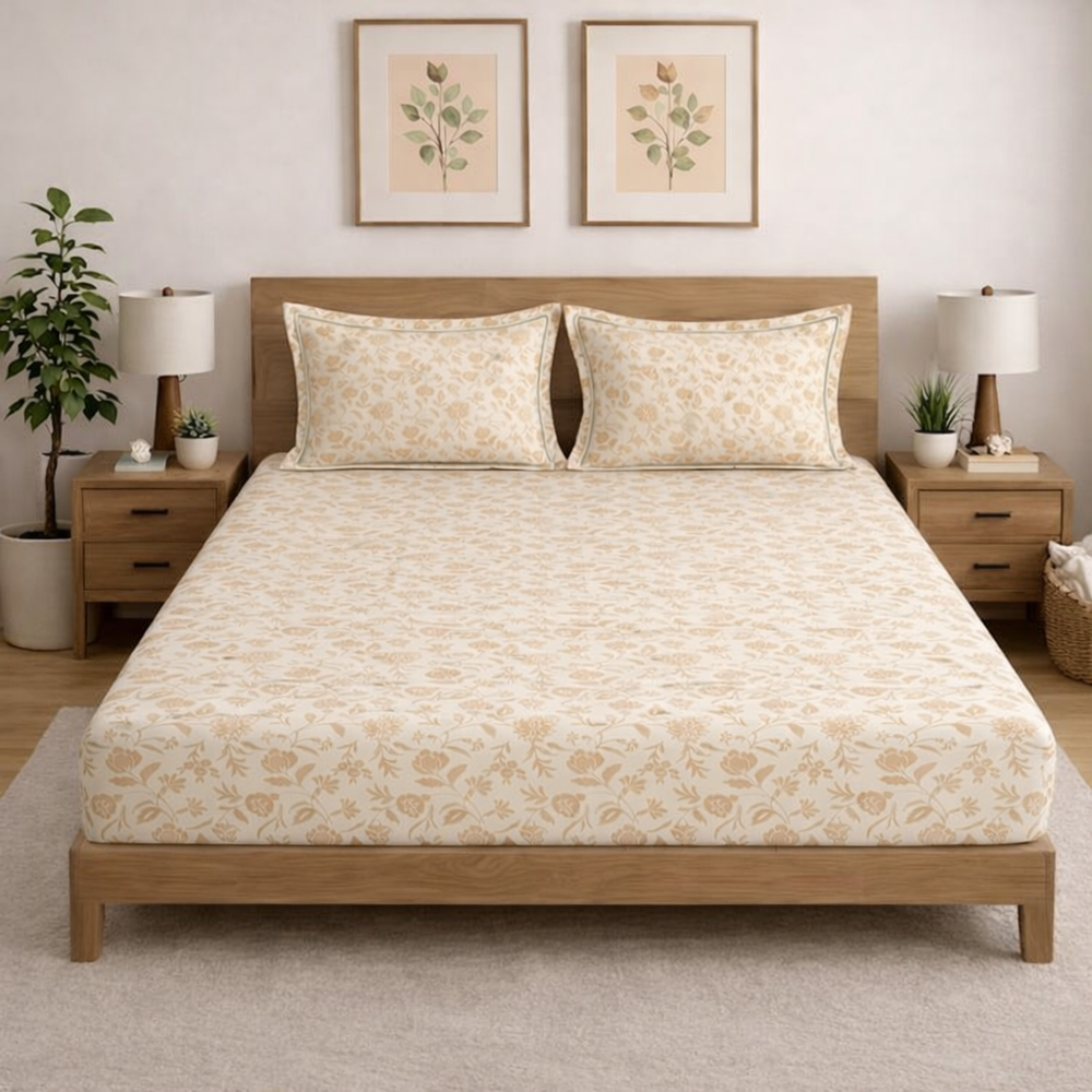 Opulence  King-Size Premium Bedsheet |  500 TC Long-Staple Cotton | Pure Petal | Apricot