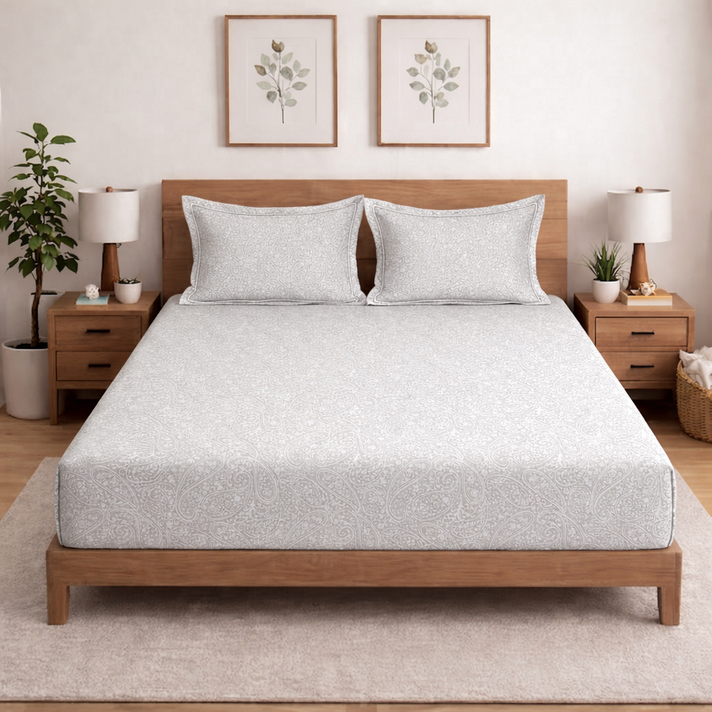 Opulence  King-Size Premium Bedsheet |  500 TC Long-Staple Cotton  | Viora | Silver