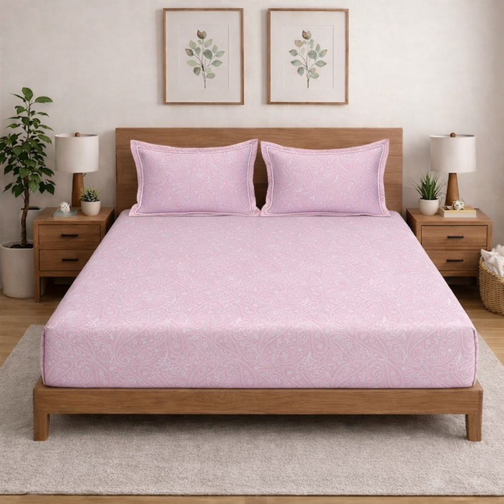 Opulence  King-Size Premium Bedsheet |  500 TC Long-Staple Cotton  | Viora | Pink