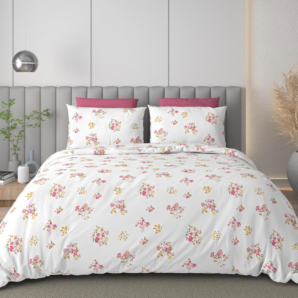 Luxe Loom King-Size Bedsheet  100% Cotton | 210 TC Sateen | Smooth & Silky Feel | Pink & Yellow Floral