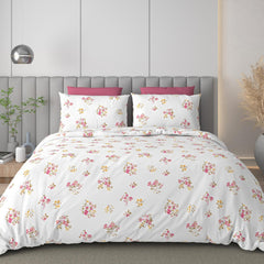 Luxe Loom King Size Flat Bedsheet Set | 210TC Premium Cotton Bedsheet | Pink & Yellow Floral