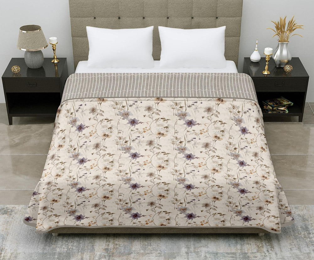 Aerosoft  Double Dohar | Reversible Blanket |  Cotton Feel Fabric  | Cream & Purple Floral