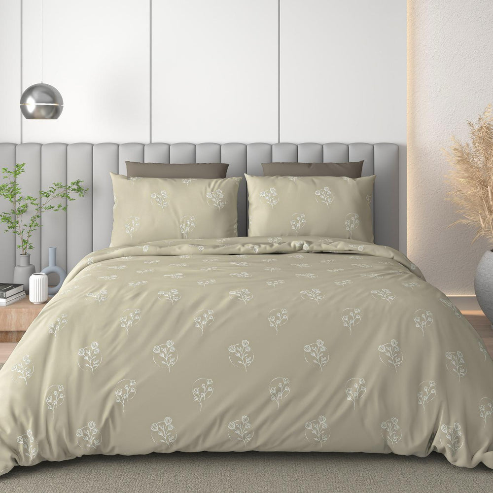 Luxe Loom King-Size Bedsheet  100% Cotton | 210 TC Sateen | Smooth & Silky Feel | Beige Floral