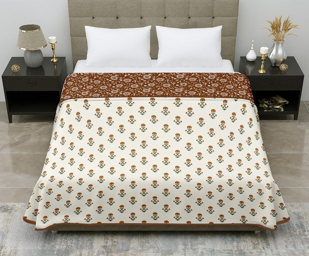 Aerosoft Single Dohar | Reversible Blanket  | Cotton Feel Fabric | Floral Brown