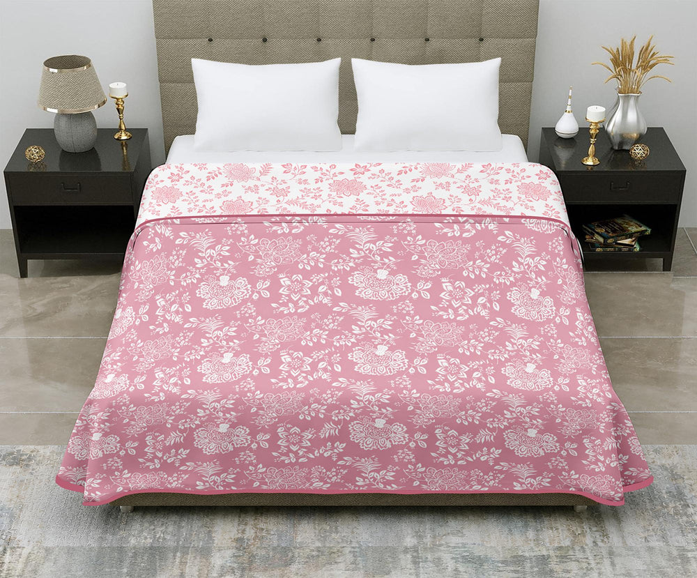 Aerosoft  Double Dohar | Reversible Blanket |  Cotton Feel Fabric  | Pink & White Floral