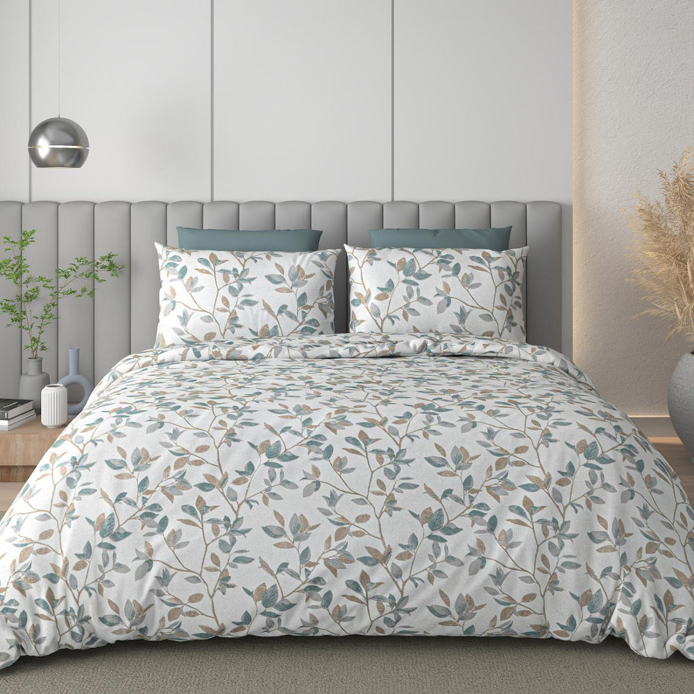Luxe Loom King-Size Bedsheet  100% Cotton | 210 TC Sateen | Smooth & Silky Feel | Green Leaf Pattern