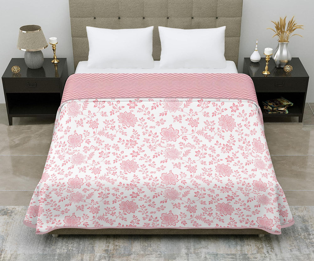 Aerosoft Single Dohar | Reversible Blanket  | Cotton Feel Fabric | Pink Floral