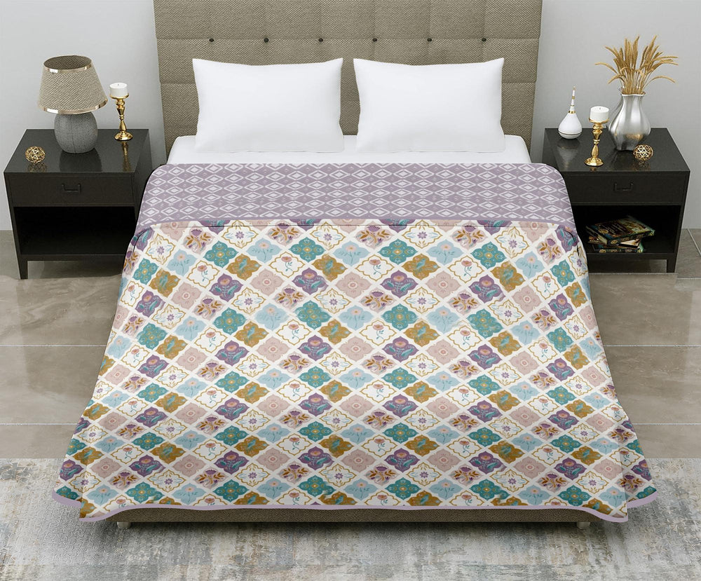 Aerosoft Single Dohar | Reversible Blanket  | Cotton Feel Fabric | Mauve Grid