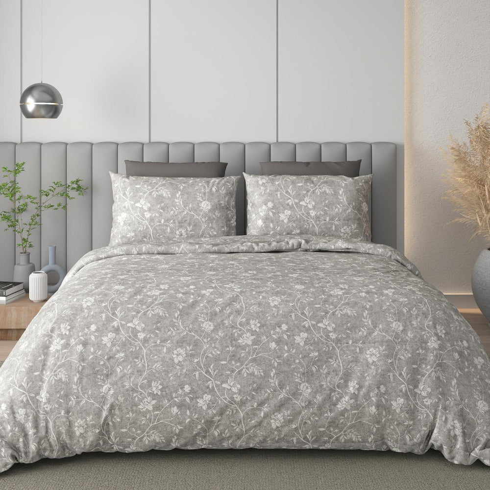 Luxe Loom King-Size Bedsheet  100% Cotton | 210 TC Sateen | Smooth & Silky Feel | Light Gray Floral