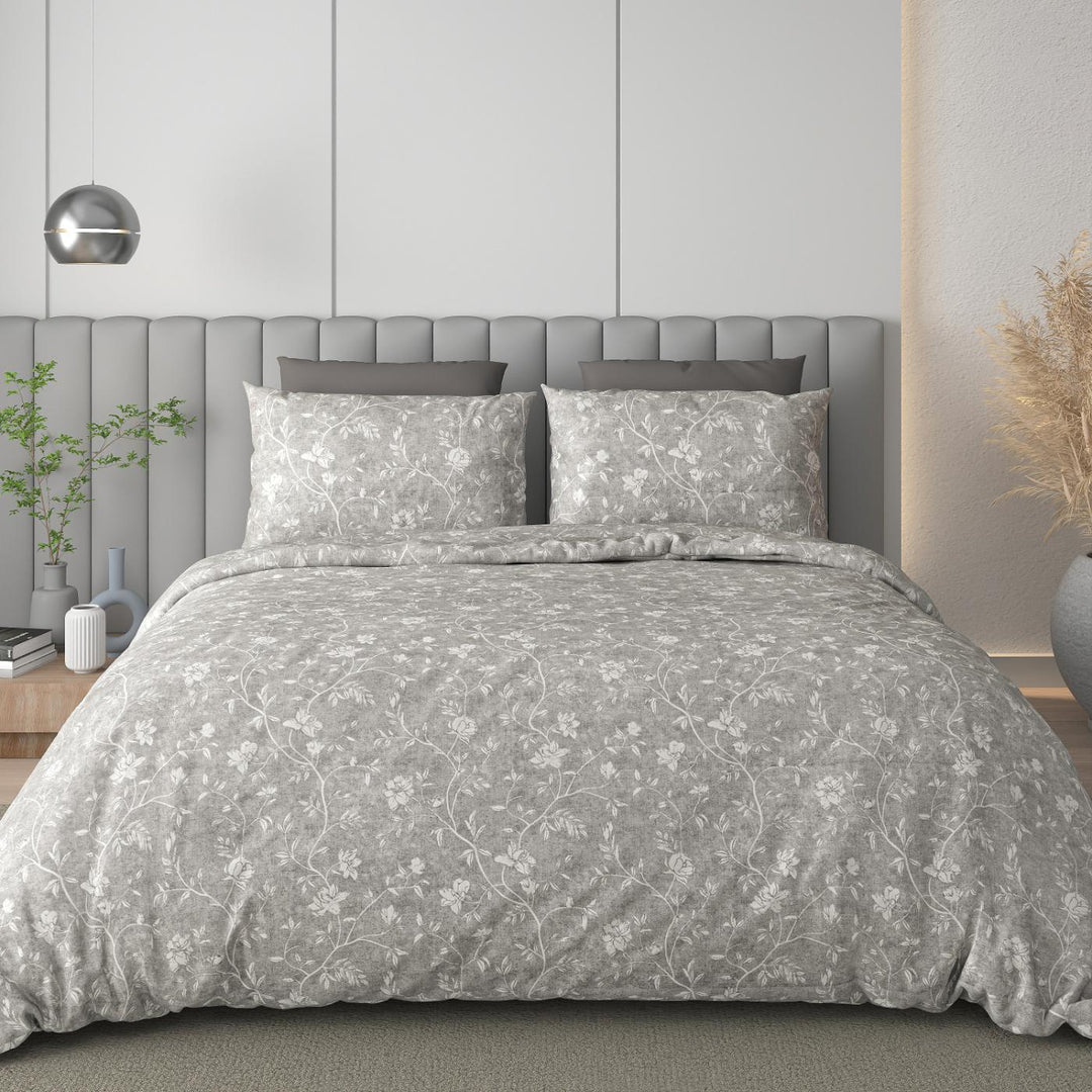 Luxe Loom King Size Flat Bedsheet Set | 210TC Premium Cotton | Bedsheet | Light Gray Floral