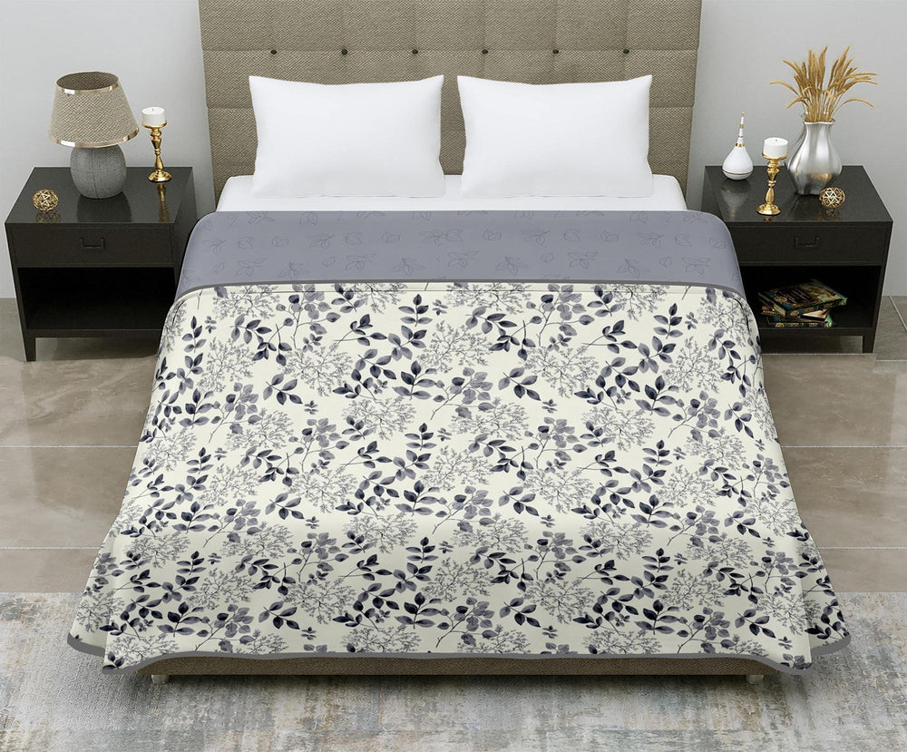 Aerosoft Single Dohar | Reversible Blanket  | Cotton Feel Fabric | Dark Grey Leaf