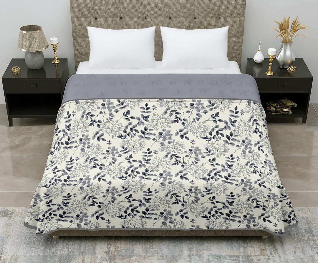 Aero Soft Single Dohar | Reversible Lightweight Blanket for AC Room & Summer Use | Dark Grey Leaf